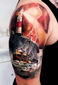 shoulder color sea sailing tattoo pattern