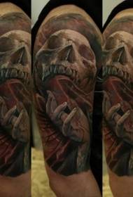 tatuagem de caixão assustador crânio humano ombro cor