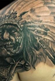 Modèle de tatouage d'épaule grise en chef indien