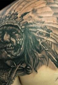 Shoulder Grey Zombie Indian Chief Tattoo Pattern