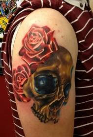 Új hagyományos stílusú színes koponya vörös rózsa tetoválás mintával