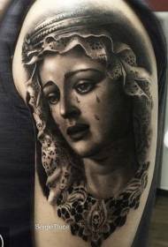tatuaż w stylu retro brązowy płacz portret kobiety
