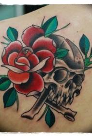 shoulder color old-school style red rose tattoo