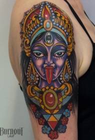 old school style color Hindu goddess tattoo