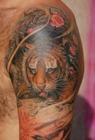 ŝultra koloro realisma bela malgranda tigra tatuaje bildo