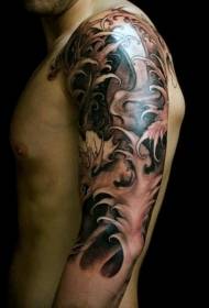 Arm Āzijas stila krāsains viļņu tetovējums modelis