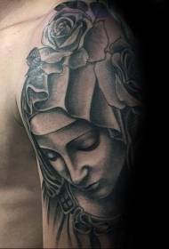 rameno čierna šedá kameň štýl žena kvetina tetovanie obrázok