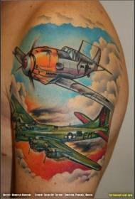 male shoulder color World War II aircraft tattoo pattern