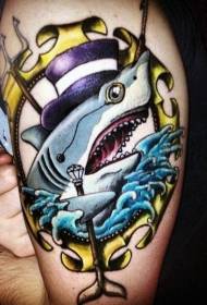 Patrón de tatuaxe de tiburón divertido cabaleiro de cor ombreiro