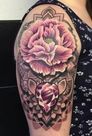 Model de tatuaj cu flori colorate de umeri și bijuterii