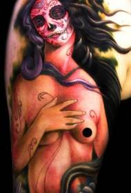 Ramena barva mehiškega tradicionalnega stila nude ženska tatoo