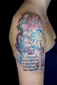 imatges de tatuatges en color de les espatlles i imatges de tatuatges de flors de rosa d'aigua