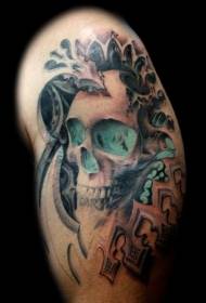 модерен стил, разнобојна шема на тетоважа на черепот