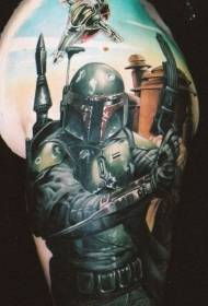 Na ramenih realističen prihodnji vojak Boba Fett tattoo vzorec