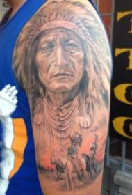 Indian warrior tattoo on brown horseback shoulder