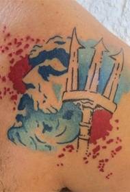 plecu akvareļa tridenta jūras dieva tetovējuma attēls
