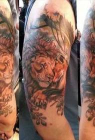 ώμο αστείο ύπνο λιοντάρι και μοτίβο τατουάζ αλεπού