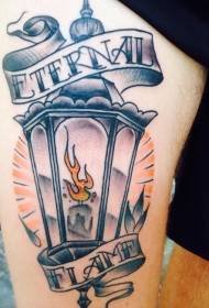 leg old school style old candle lighter tattoo