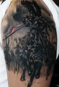 Big black and white medieval warrior tattoo pattern
