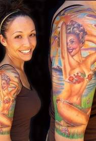 shoulder color old-fashioned sexy girl tattoo pattern