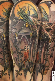 Colored shoulders old candle street lighter with vampire bat tattoo pattern
