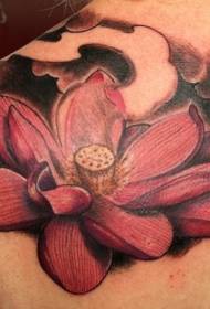 realistic colored red lotus tattoo pattern