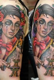 New traditional style color woman portrait tattoo pattern