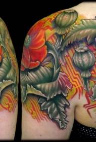 modello originale di tatuaggio di papavero rosso colorato sulla spalla