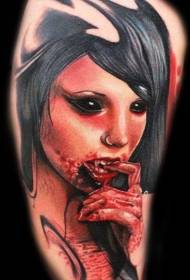 어깨 컬러 공포 전기 이미지 피 묻은 뱀파이어 여자 문신