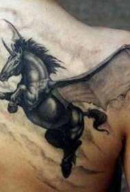 shoulder black realistic Pegasus tattoo picture