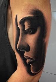 arm black and white realistic style female portrait tattoo pattern