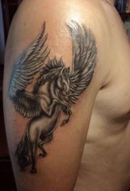 shoulder black gray fly horse tattoo Pattern