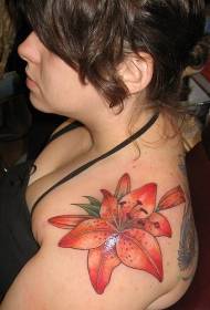 female shoulder color lily tattoo pattern