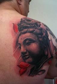 Skouderkleur grut as Buddha-standbeeld tatoeëringsfoto
