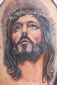 shoulder watercolor Jesus portrait tattoo picture