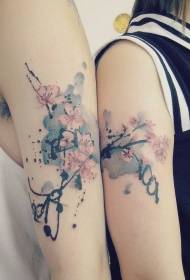 Couple arm asian style beautiful flower painted tattoo pattern