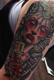 immagine tatuaggio spalla vampiro femmina vecchia scuola colore