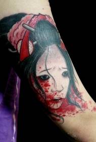 Big arm horror bloody geisha student first painted tattoo pattern