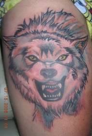 Shoulder colored angry wolf head tattoo pattern