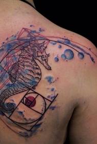 скица на рамену у боји узорак тетоважа хипокампуса