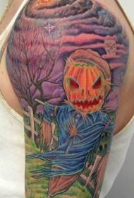 shoulder colored scarecrow with mysterious night sky tattoo