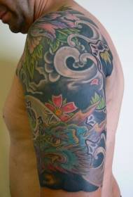 Big arm blue asian dragon tattoo pattern