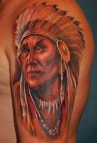 Shoulder Color Realistic Indian Portrait Tattoo Pattern