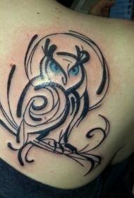 Back black line owl tattoo pattern