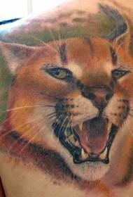 Terug kleur brullende wilde kat tattoo patroon