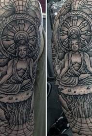 Big black sting style contemplative Buddha tattoo pattern
