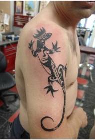 Male arm black lizard crown tattoo pattern