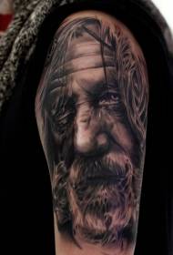 Big arm realistic black gandalf portrait tattoo pattern