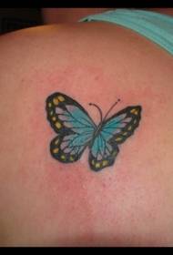 Simpatična modra tetovaža metuljev na hrbtu