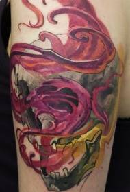 Big arm modern traditional style colorful skull and steam tattoo pattern